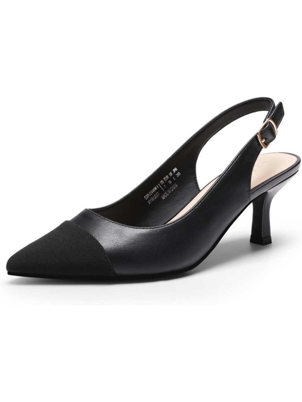 Womens All Black Kitten Heel Slingback Closed Pointed Toe Low Casual Pumps Shoes